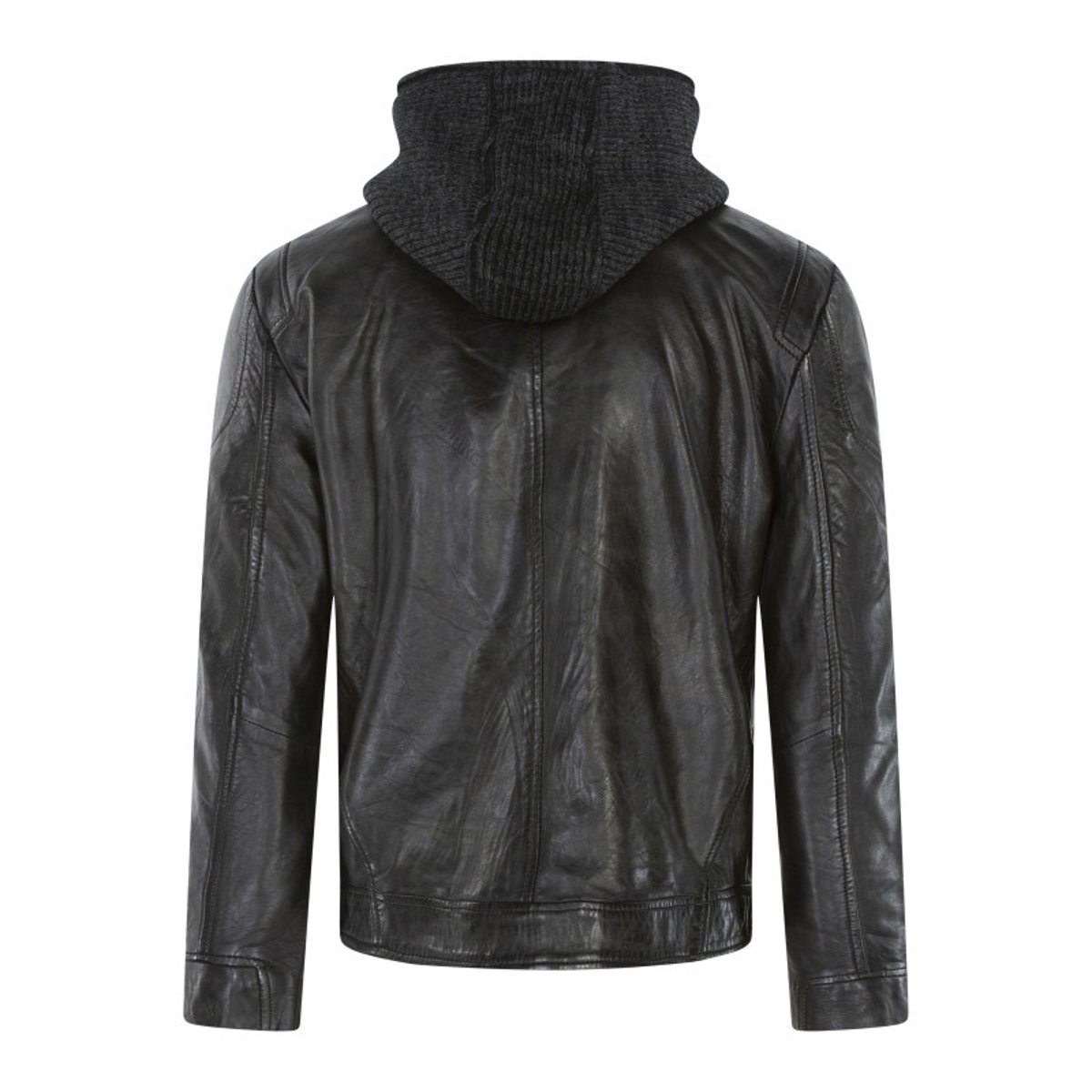 Blouson anthracite en cuir de mouton à coupe droite et avec un col à capuche anthracite, GIPSY