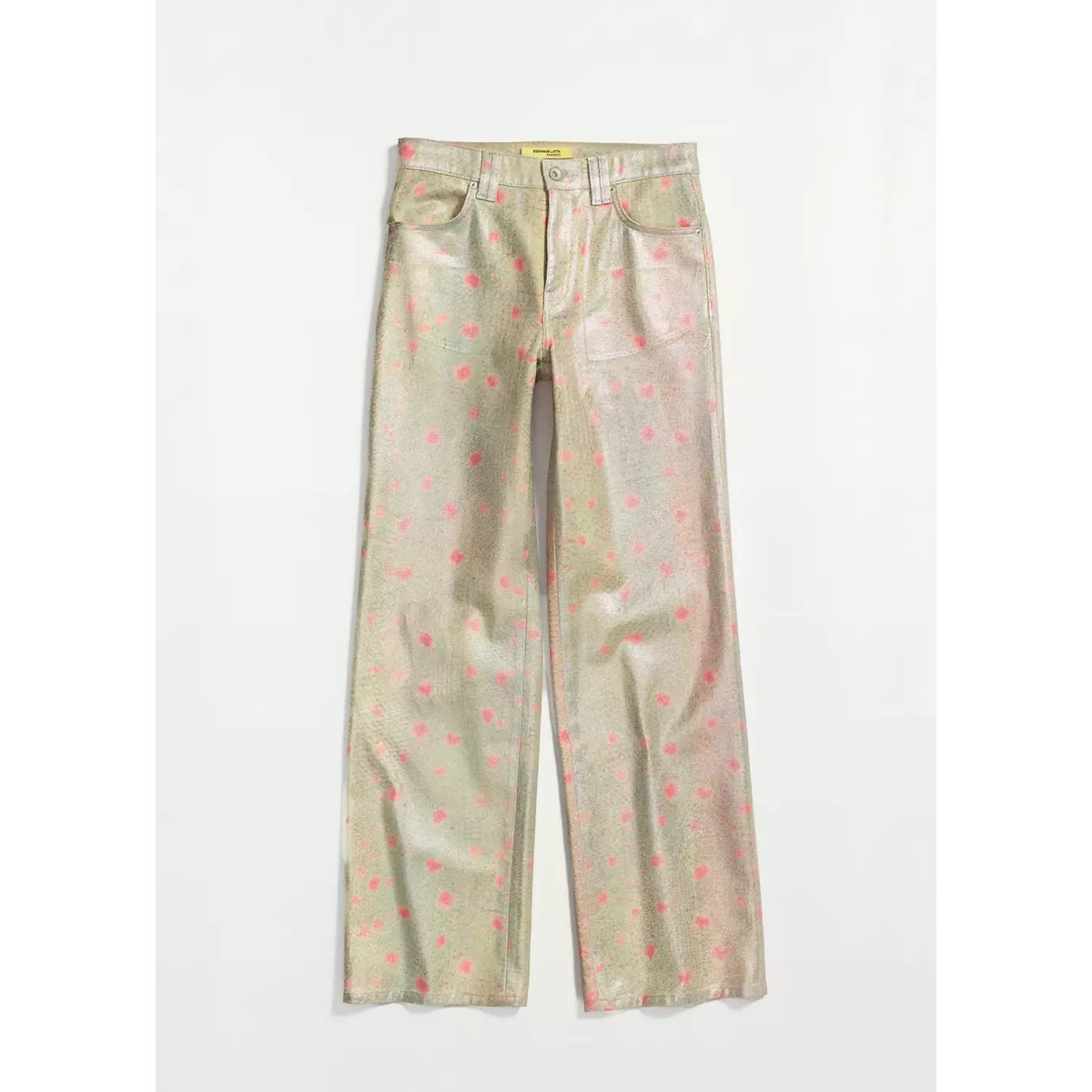 Jean droit à imprimé métallisé argent, MANGO