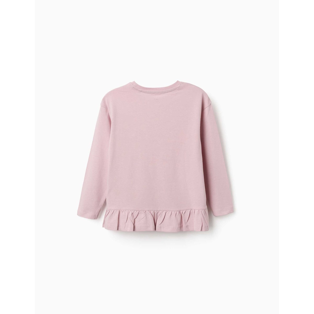 T-shirt en coton à manches longues avec imprimé et volants mauve clair, ZIPPY