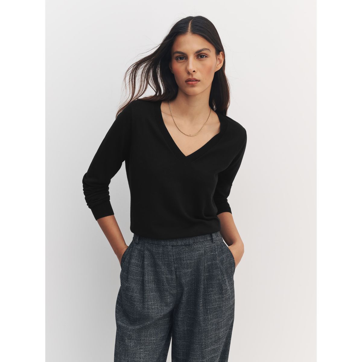 Pull doux en maille coton à col v, lot de 2 noir, NEXT