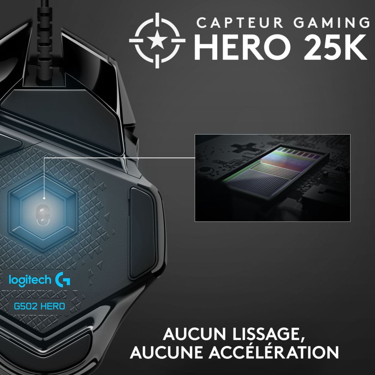 Souris Gamer Filaire G502 Hero High Performance couleur unique, LOGITECH