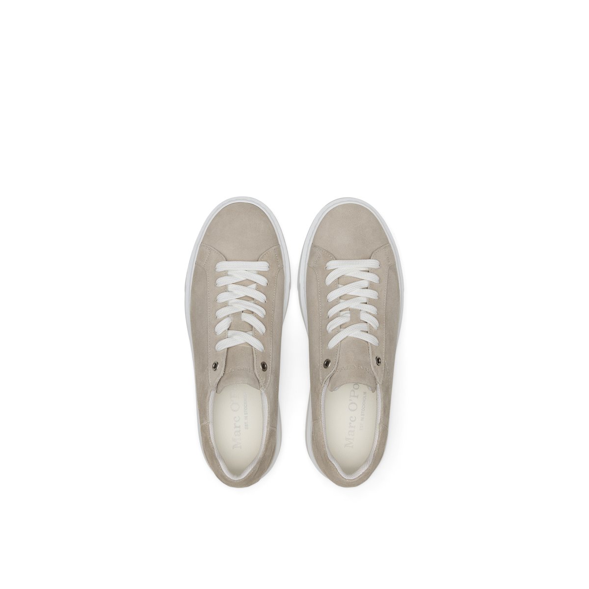 Sneaker Modèle Cedric en cuir de vachette velours doux gris clair, MARC O'POLO