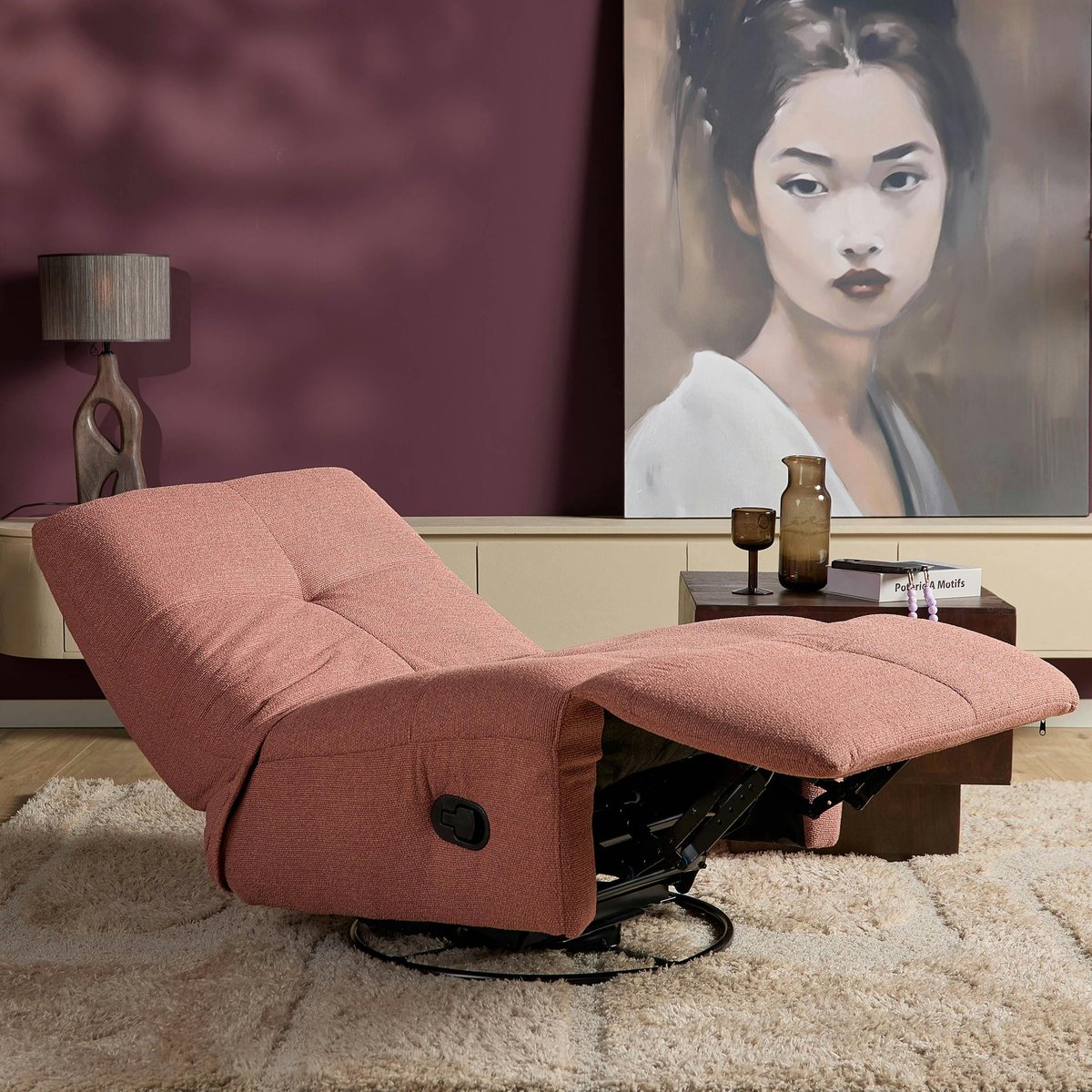 Fauteuil relax inclinable BELORA rose, PIER IMPORT