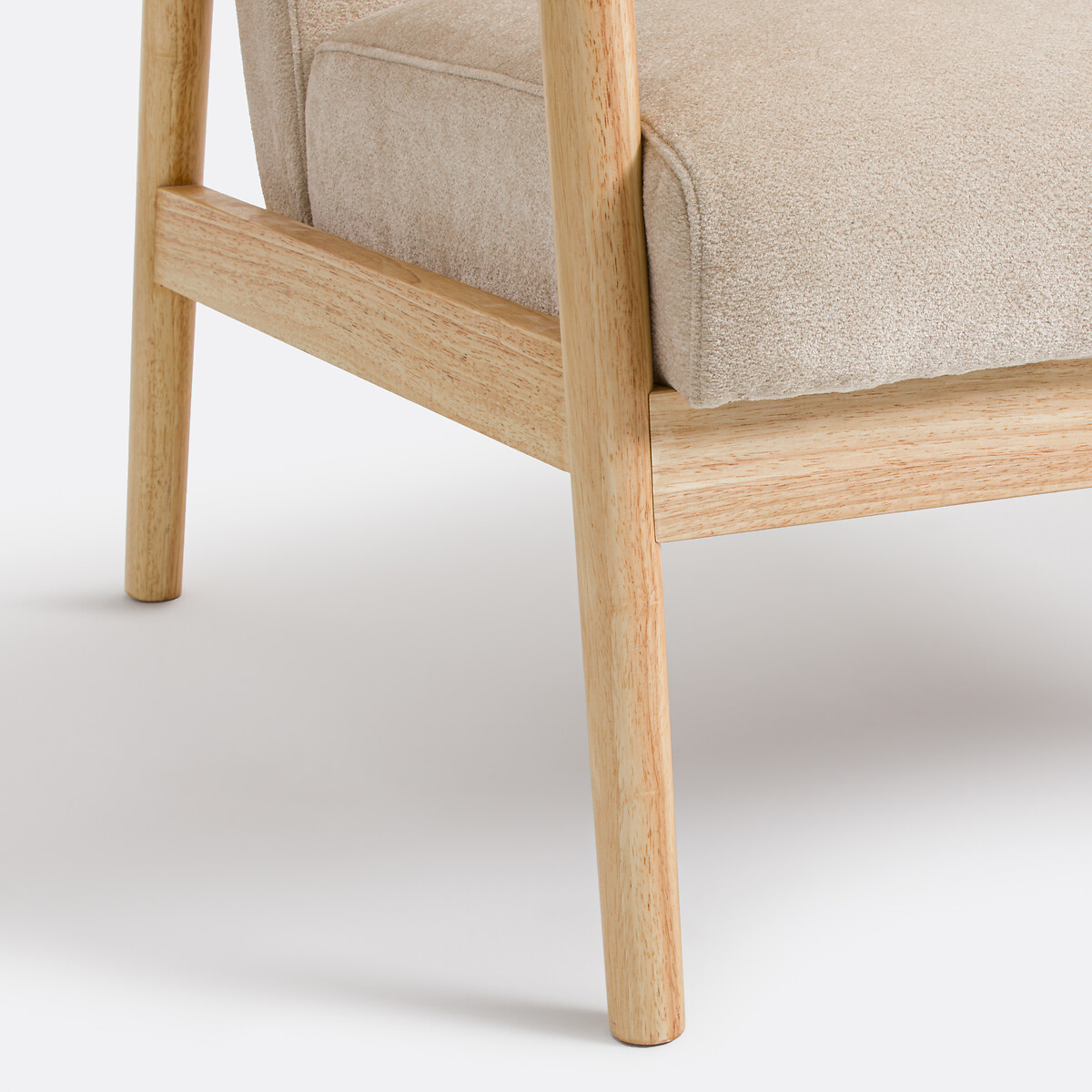 Fauteuil lounge en hévéa et velours texturé, EZRA ecru, LA REDOUTE INTERIEURS