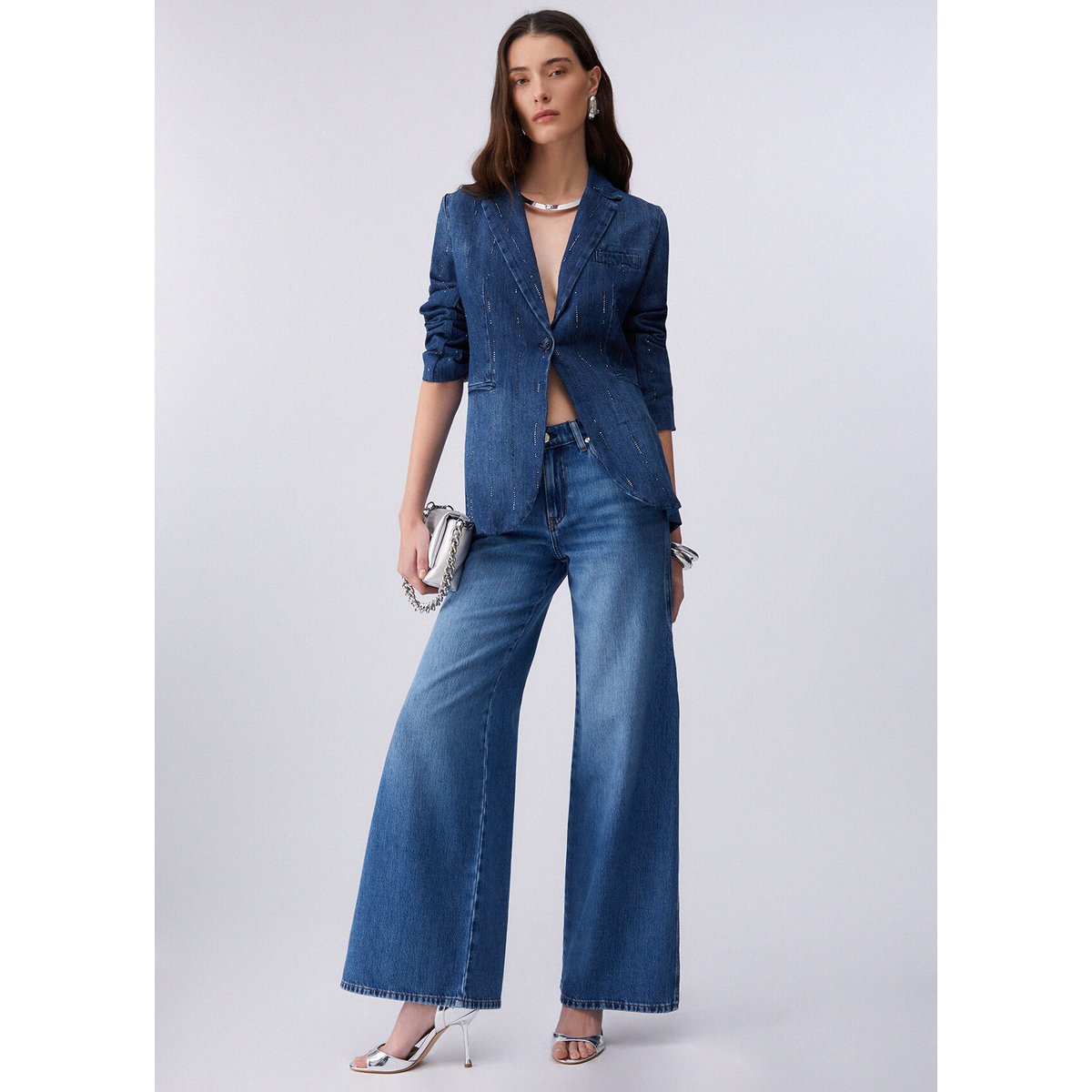 Blazer en toile denim avec strass denim bleu foncé, LIU JO