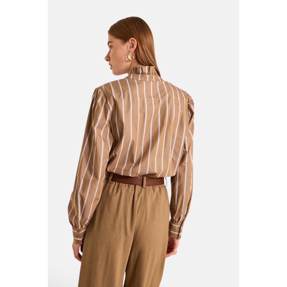 Blouse rayée à manches longues en coton SALIA marron fonce, Maison 123