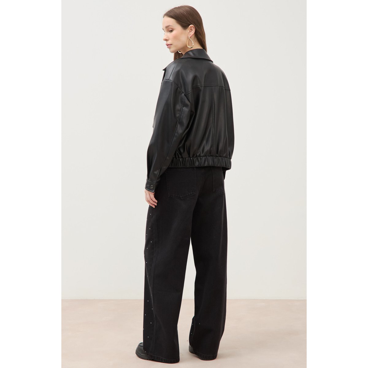 Blouson oversize manches longues noir, BONOBO