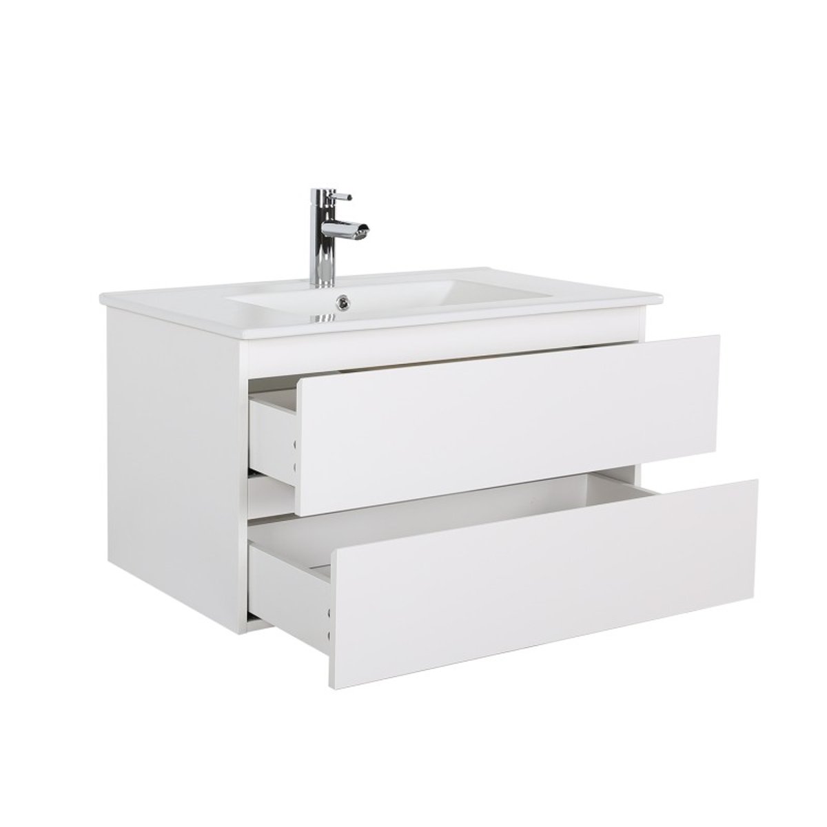 Meuble simple vasque 80cm décor chêne avec vasque et robinet SORRENTO blanc satiné, MOB IN