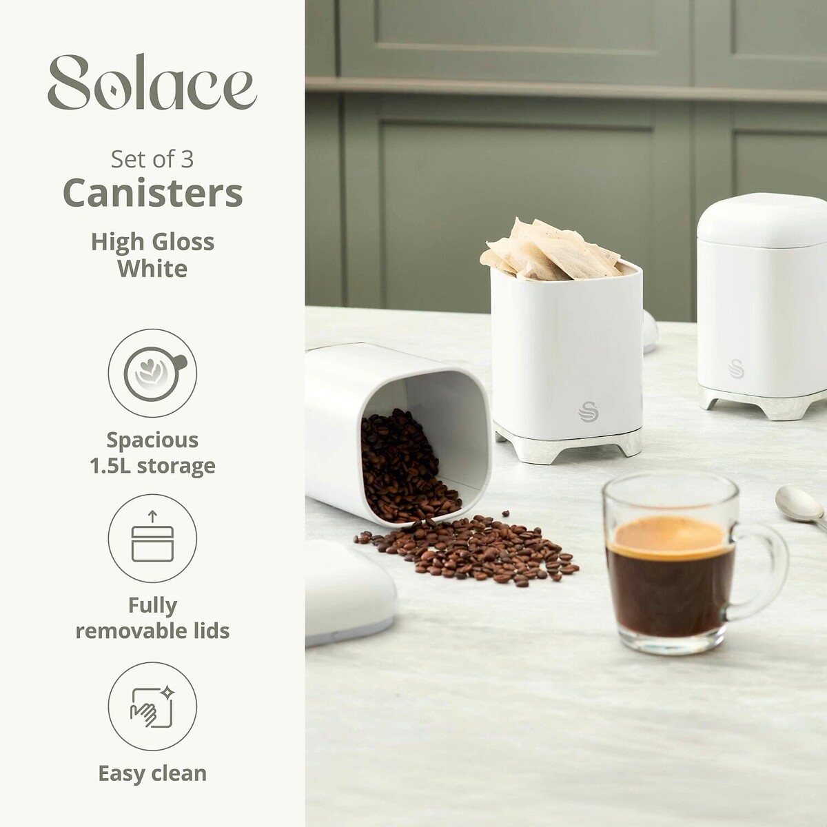 Set of 3 Solace Canisters white, SWAN