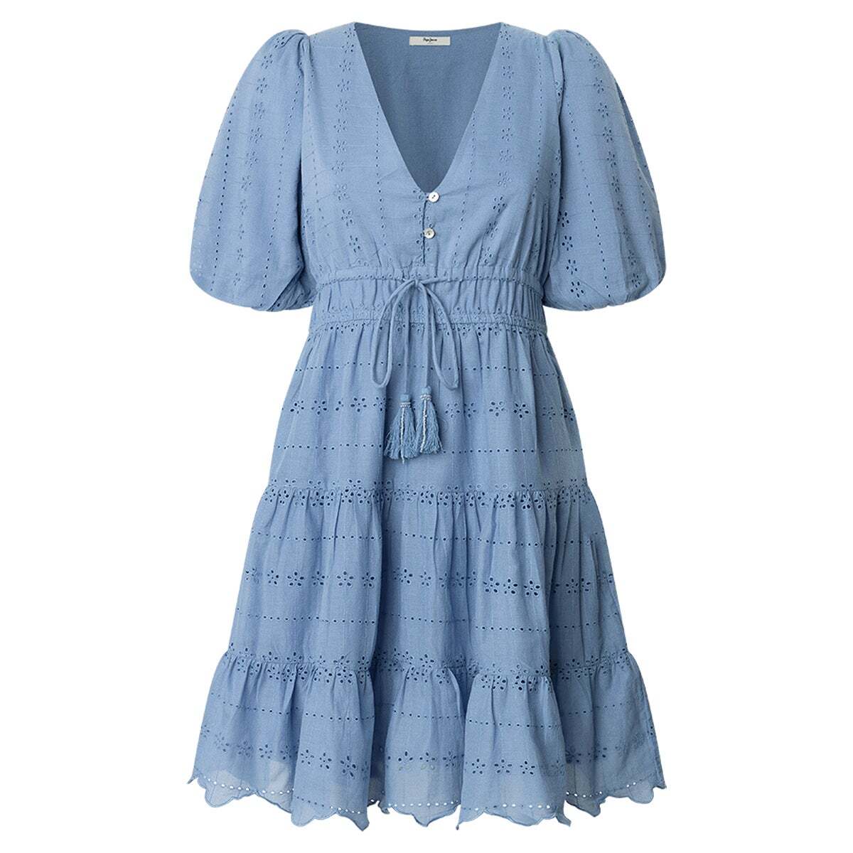Robe Courte À Manches Bouffantes bleu acier, PEPE JEANS