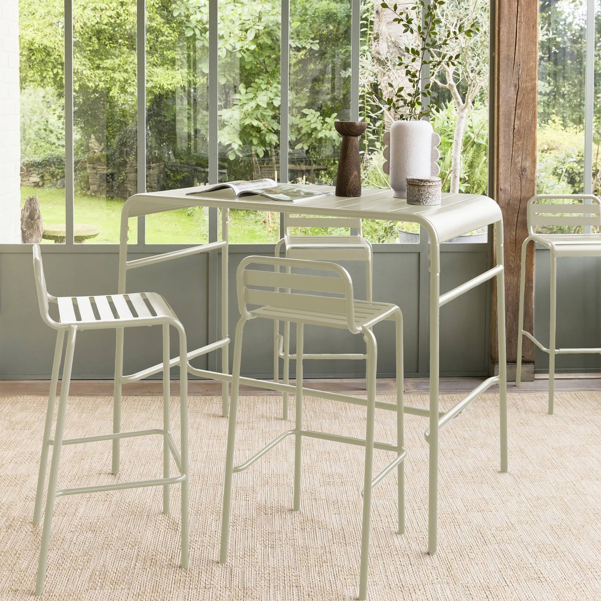Table haute de jardin métal 4 places AMÉLIA beige, SWEEEK