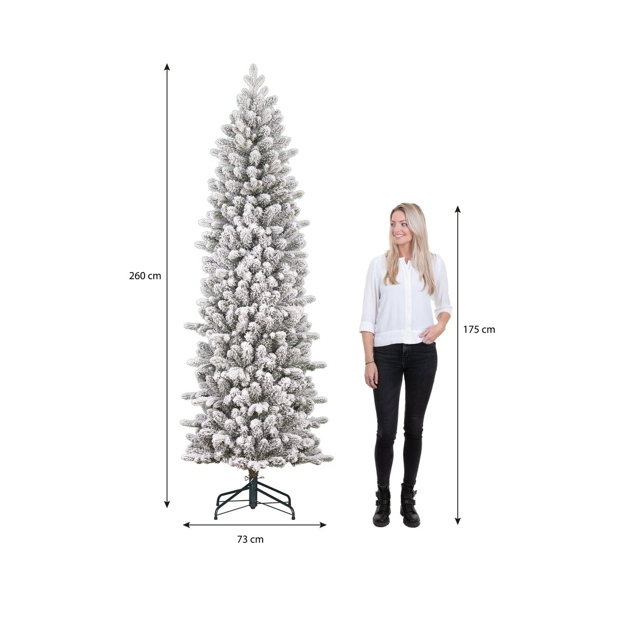 Sapin de Noël artificiel étroit et enneigé H260 cm HARMA vert, BLACK BOX TREES