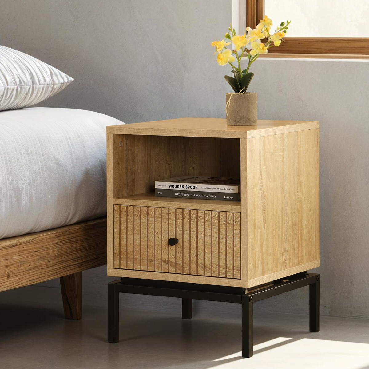 Table de chevet 1 tiroir - TALIA effet bois, HOMIFAB