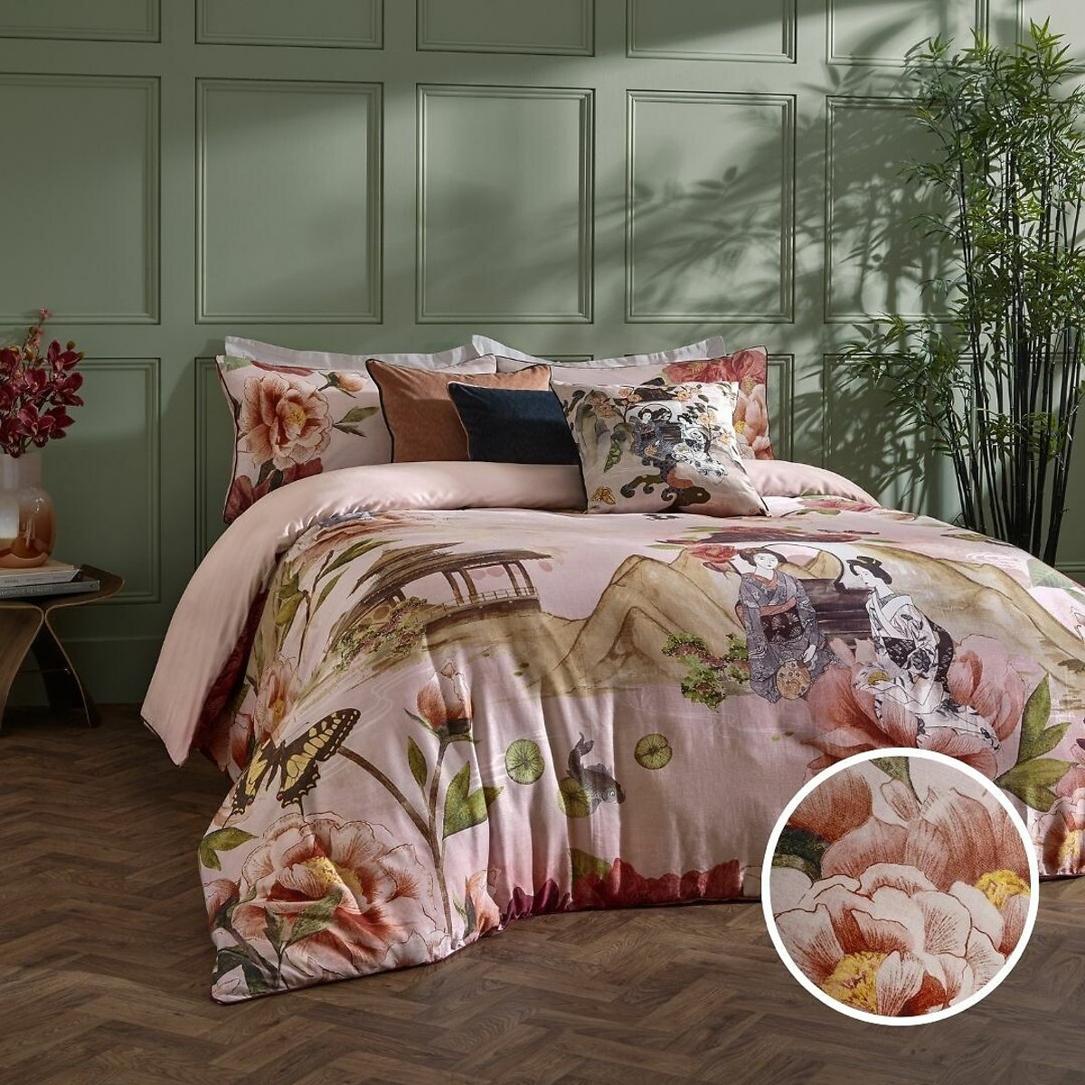 Geisha 100% Cotton Sateen Duvet Cover and Pillowcase Set multi-coloured, PAOLETTI