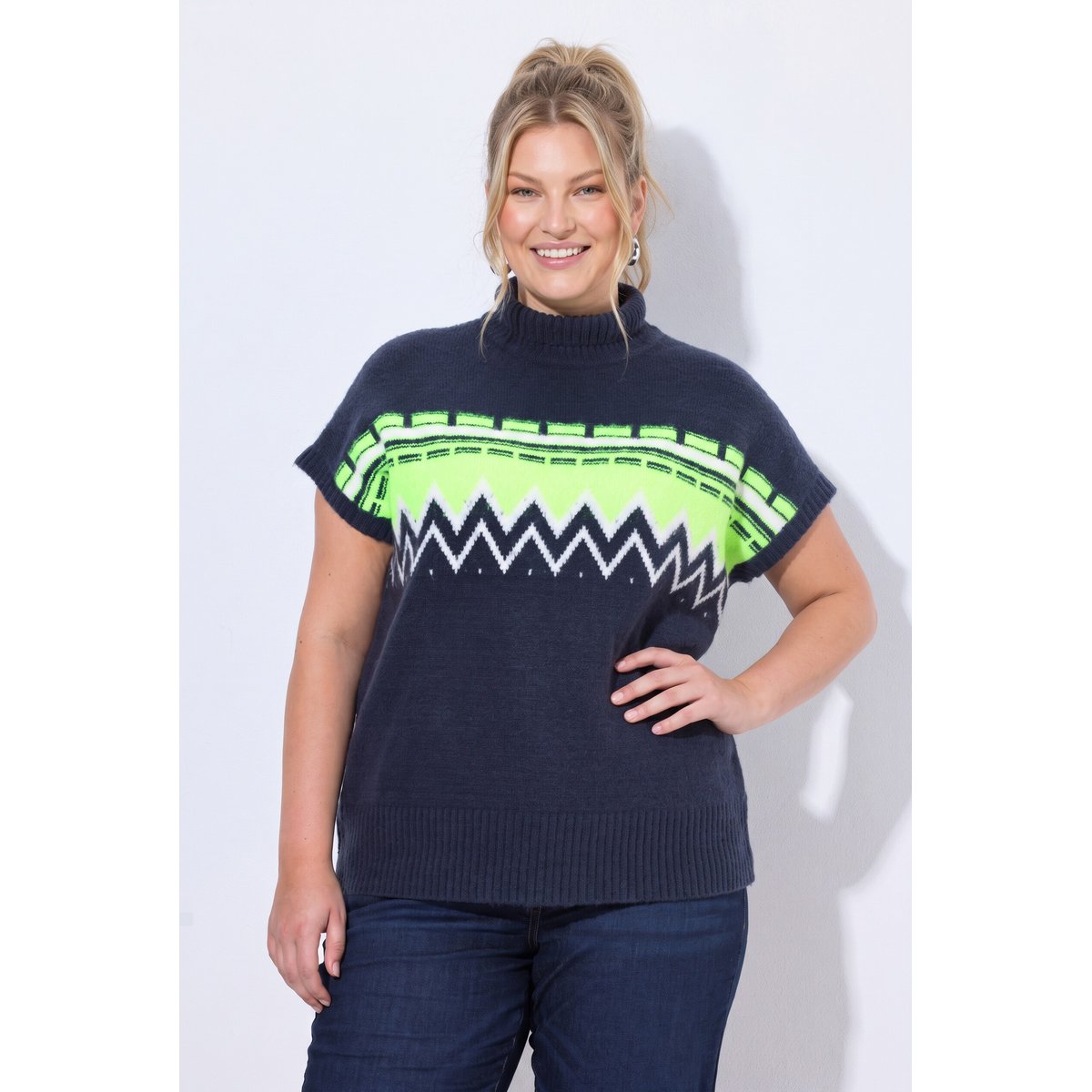 Pull sans manches, motif norvégien vert fluo, ULLA POPKEN