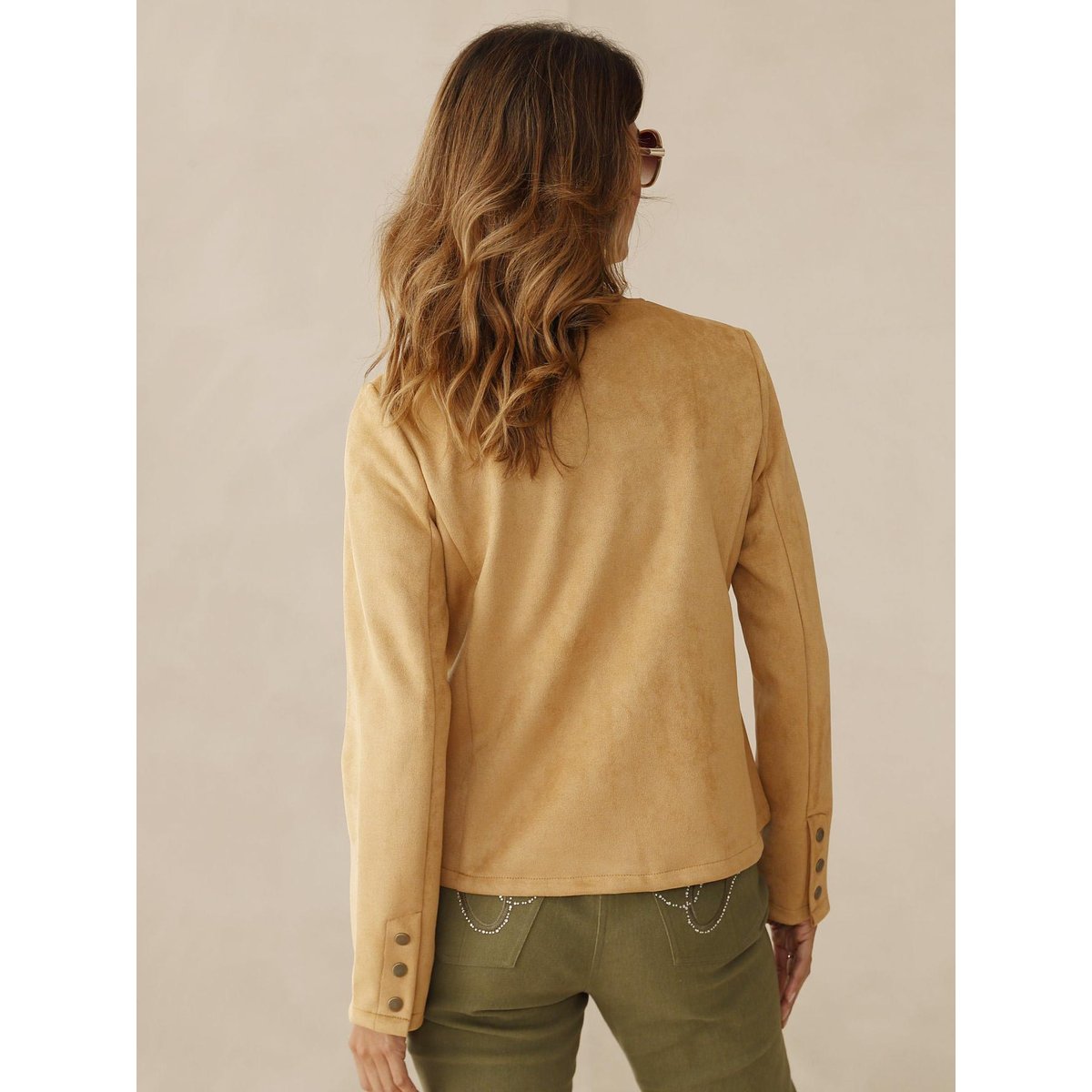 Veste encolure ronde en suédine camel, DAXON