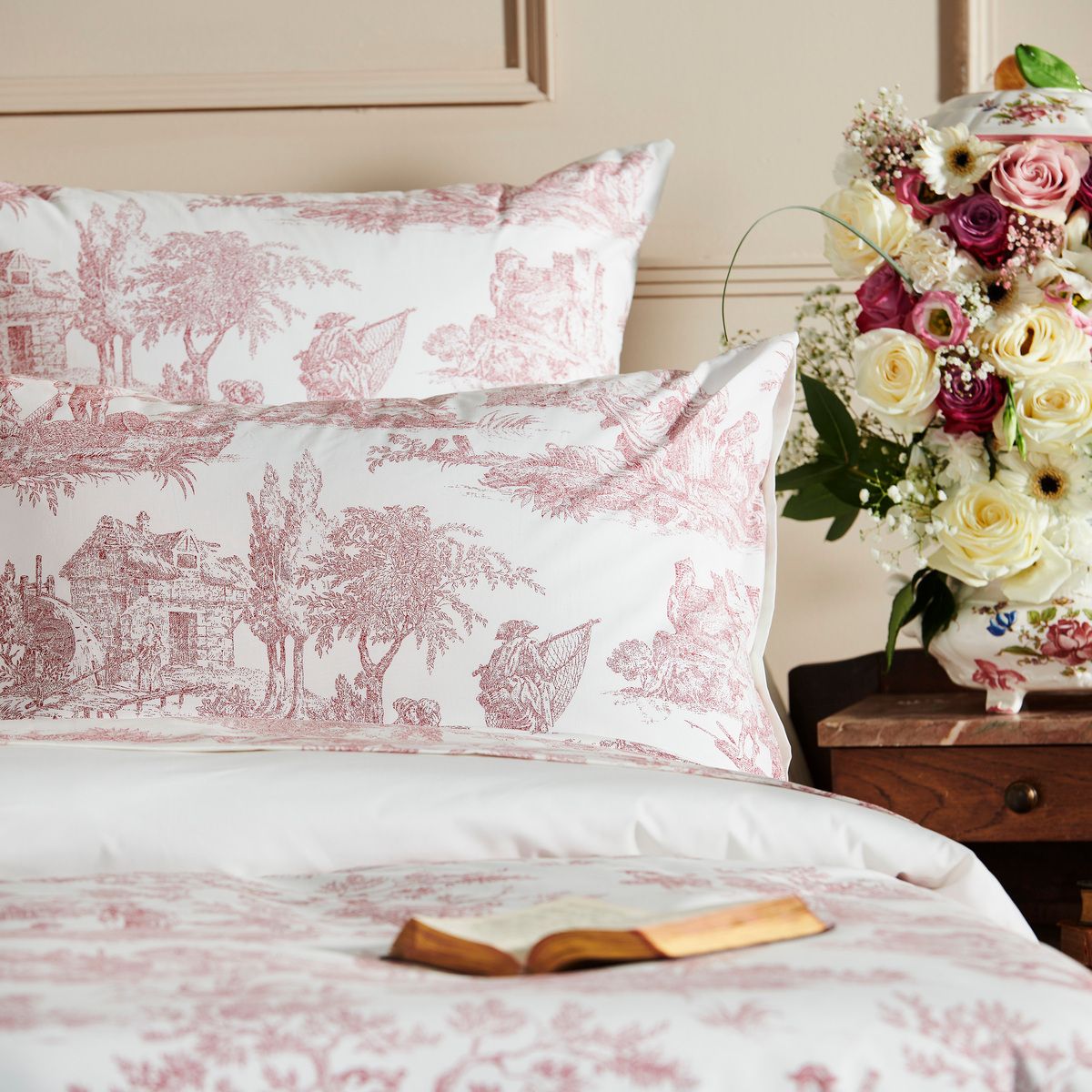 Housse De Couette   Percale De Coton - TENDRESSE bordeaux/naturel, TRADITION DES VOSGES