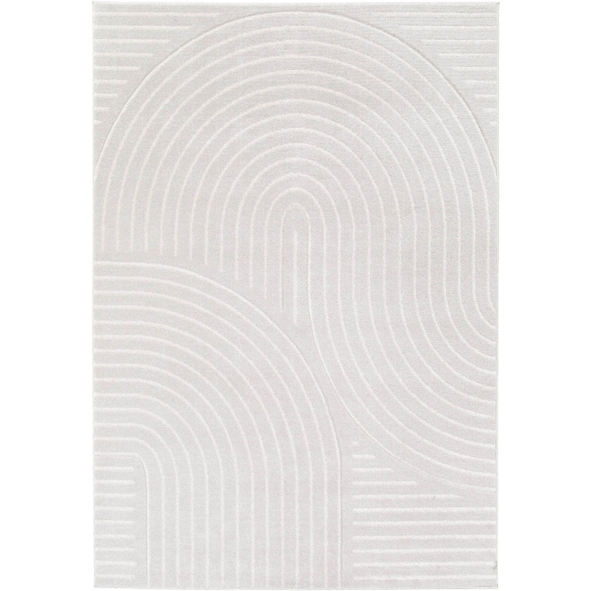 Tapis doux à relief abstrait géométrique  LUNE courbes blanches, THE DECO FACTORY