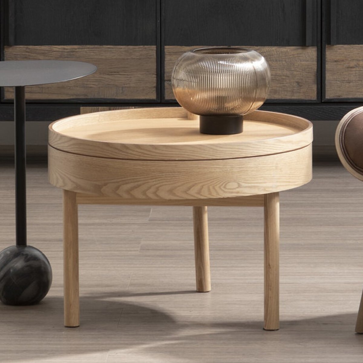 Scandi Wood Storage Side Table natural, SO'HOME