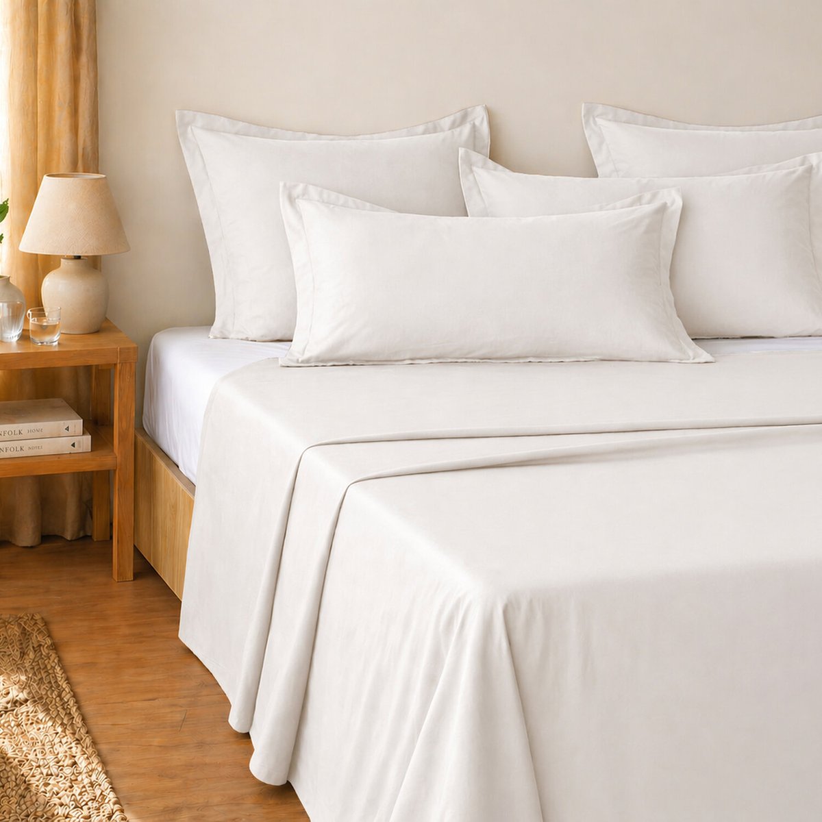 Parure de draps plat en coton unie, ESSENTIEL chantilly, ATELIER DU COTON