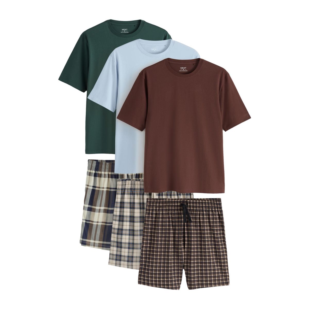Pyjama en jersey à carreaux, lot de 3 bleu/vert/brun rouille, NEXT