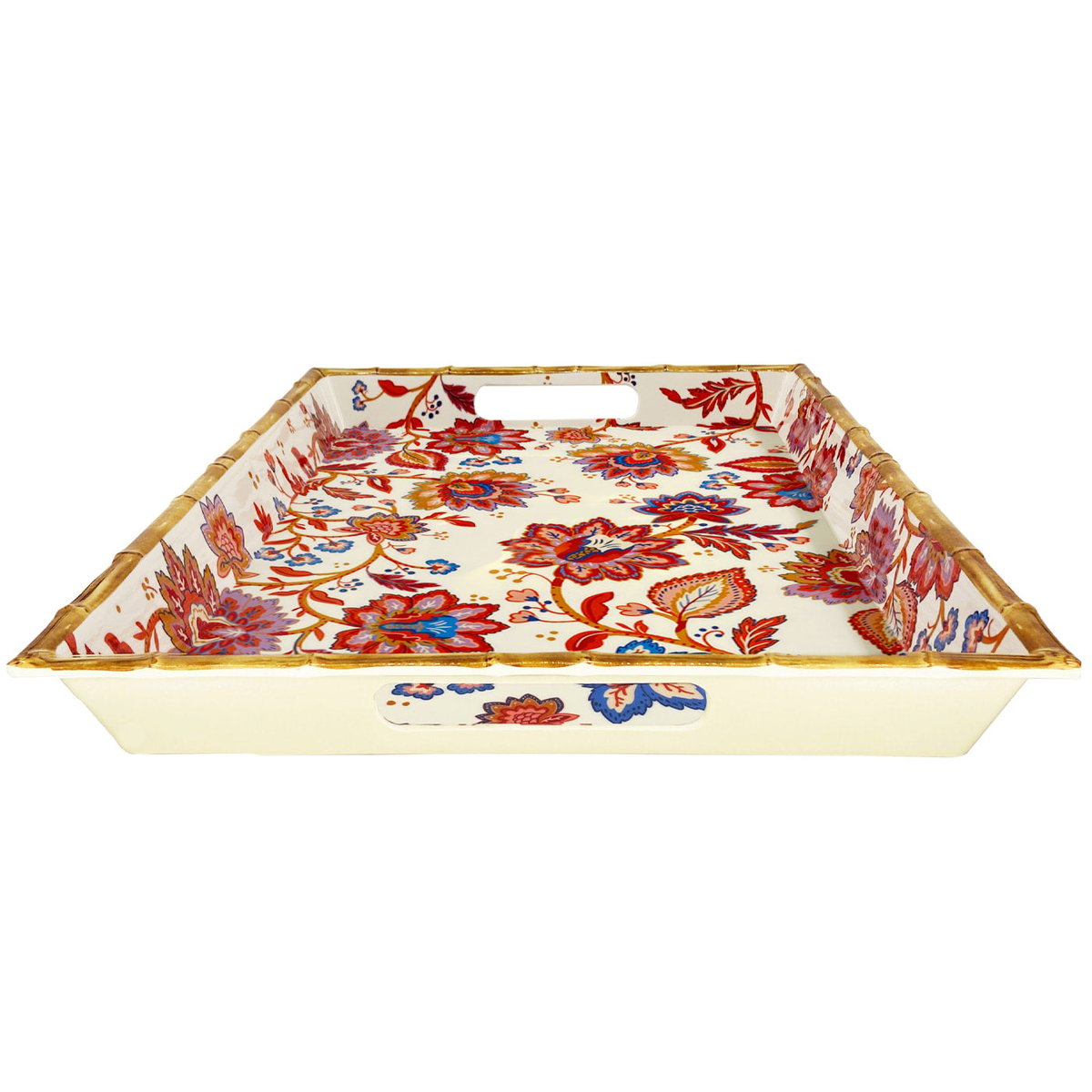 Plateau de service Jaipur 50 cm beige / rouge, LES JARDINS DE LA COMTESSE