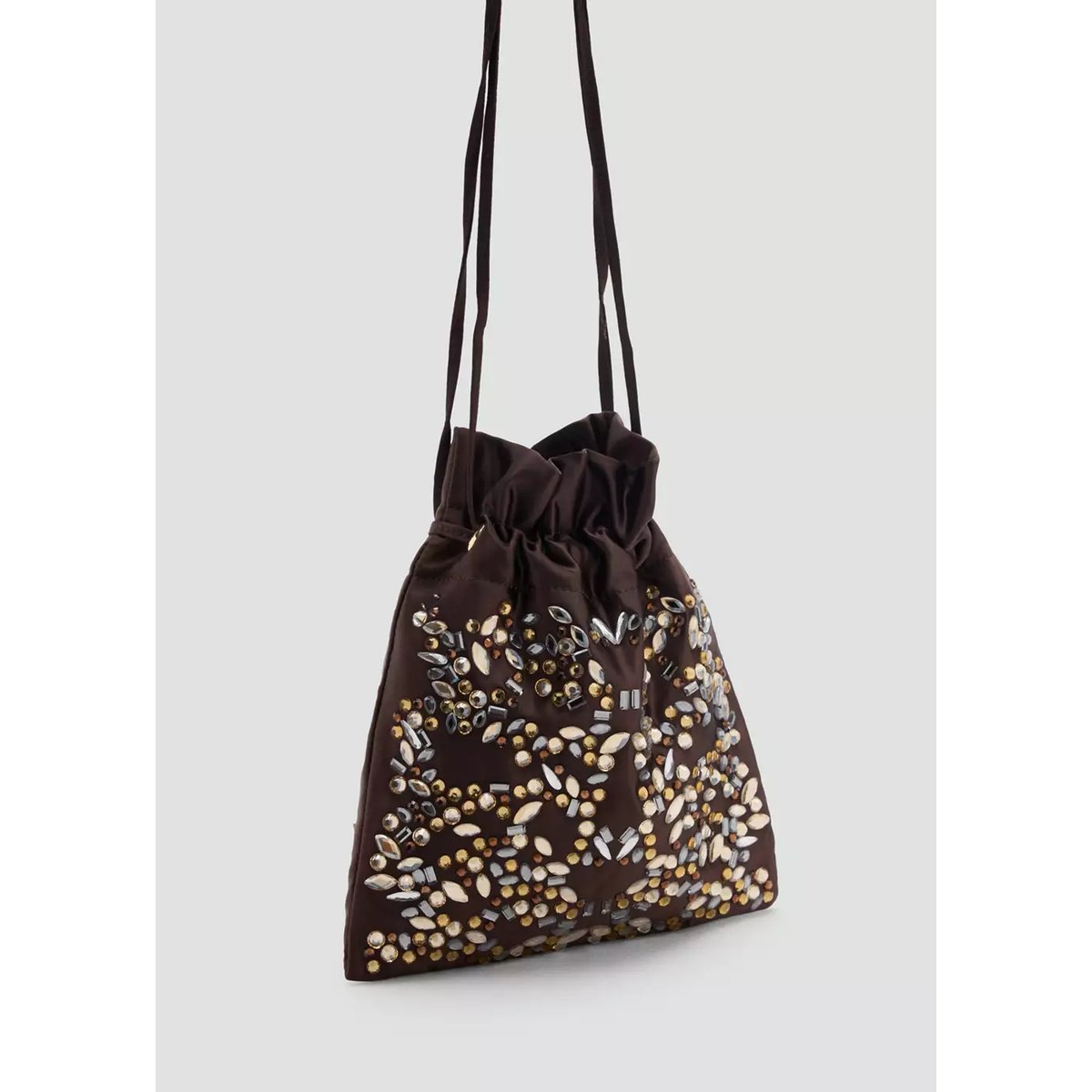 Sac à main avec cristaux marron, MANGO