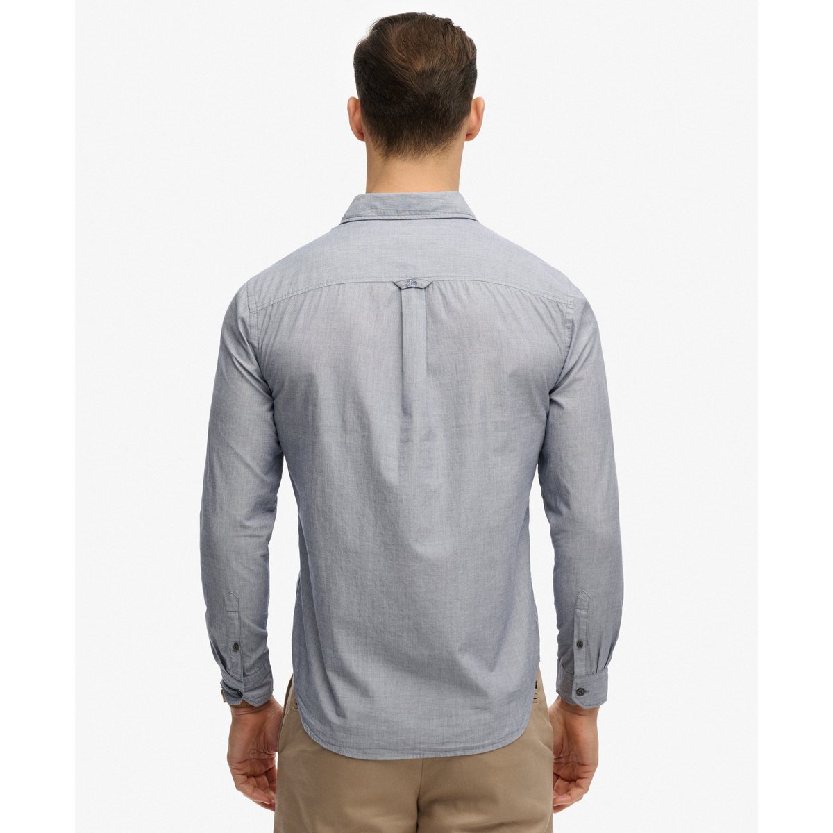 Chemise Popeline à Col Cassé Manches Longues gris/bleu fil-à-fil, SUPERDRY