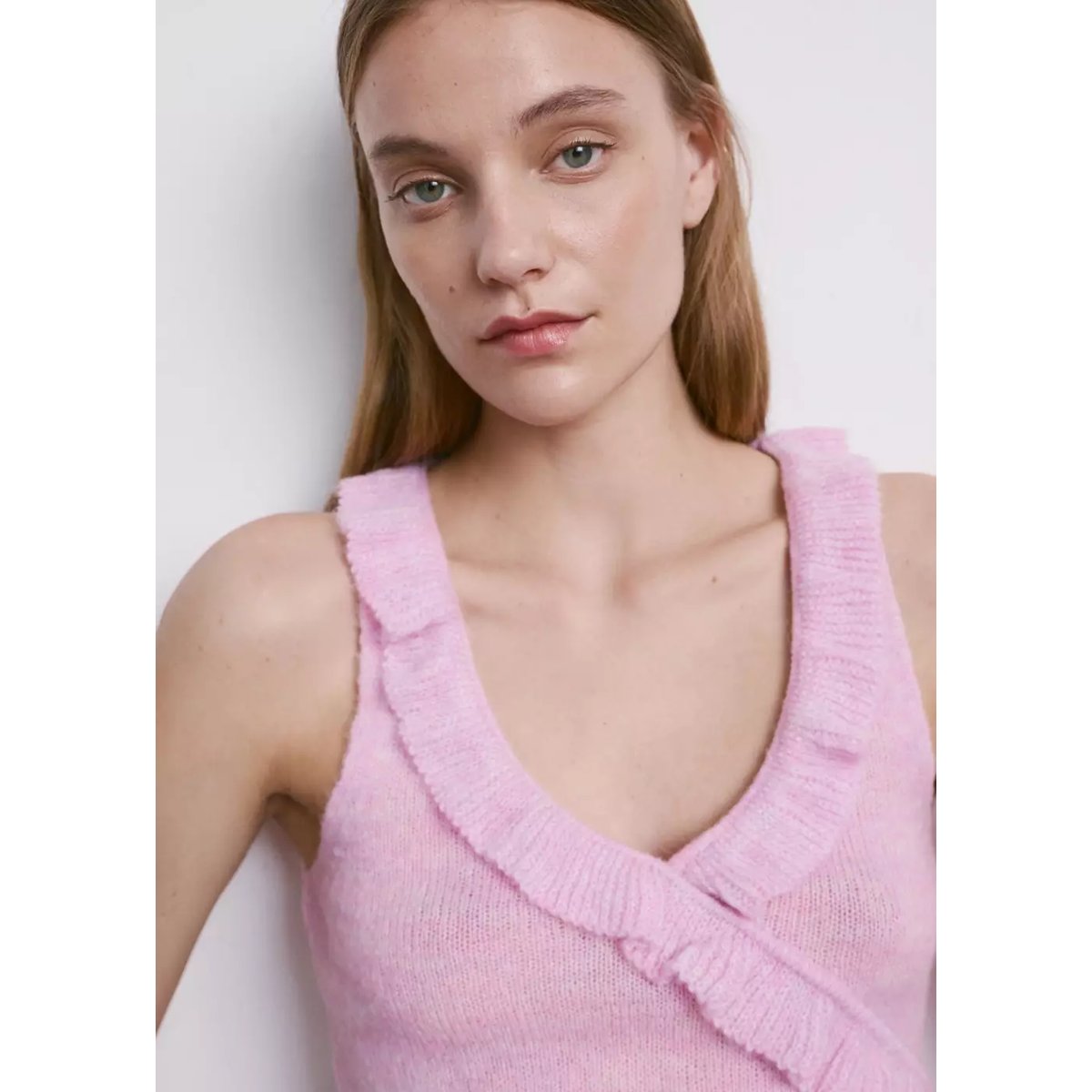 Top maille volants rose, MANGO