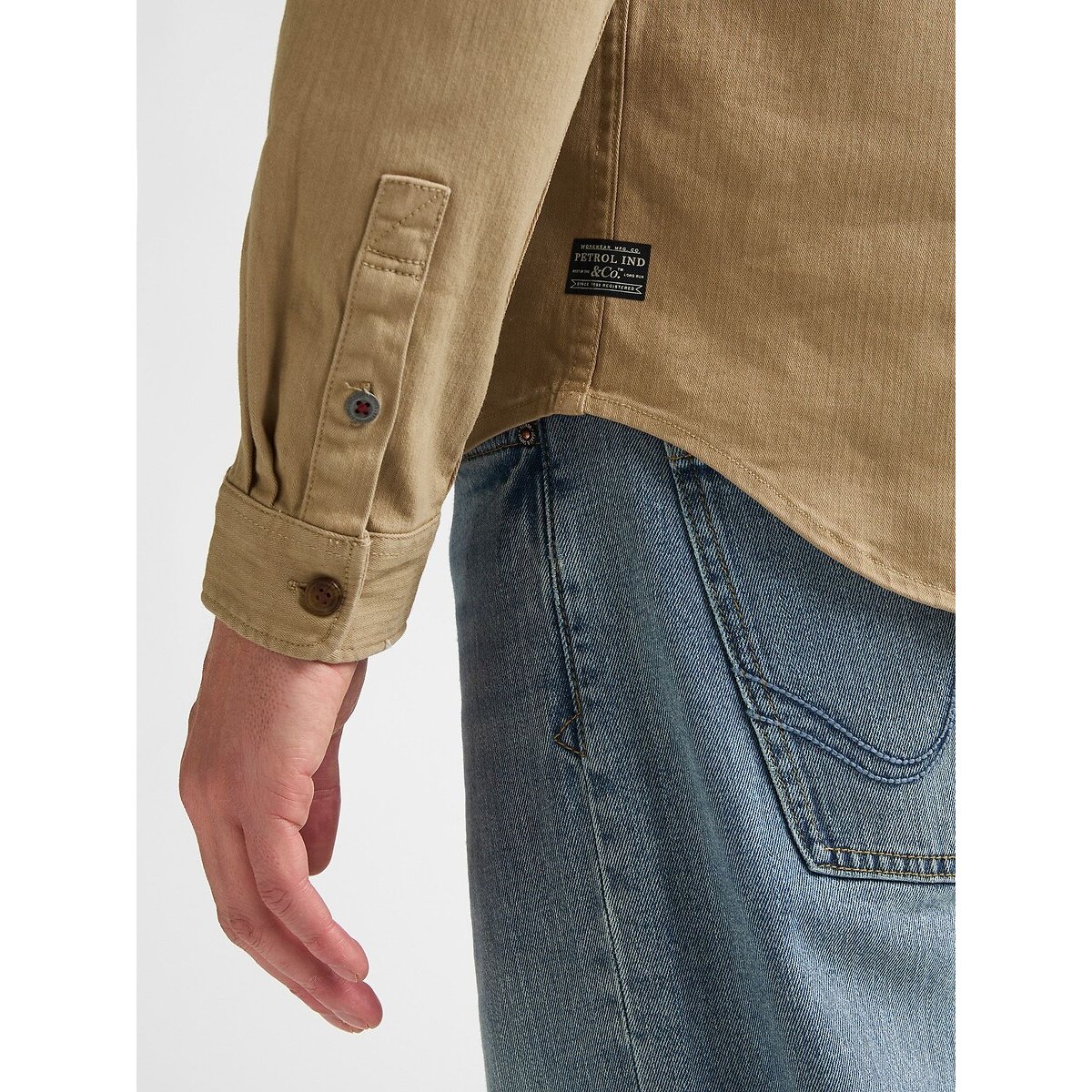 Chemise droite unie, manches longues camel, PETROL INDUSTRIES