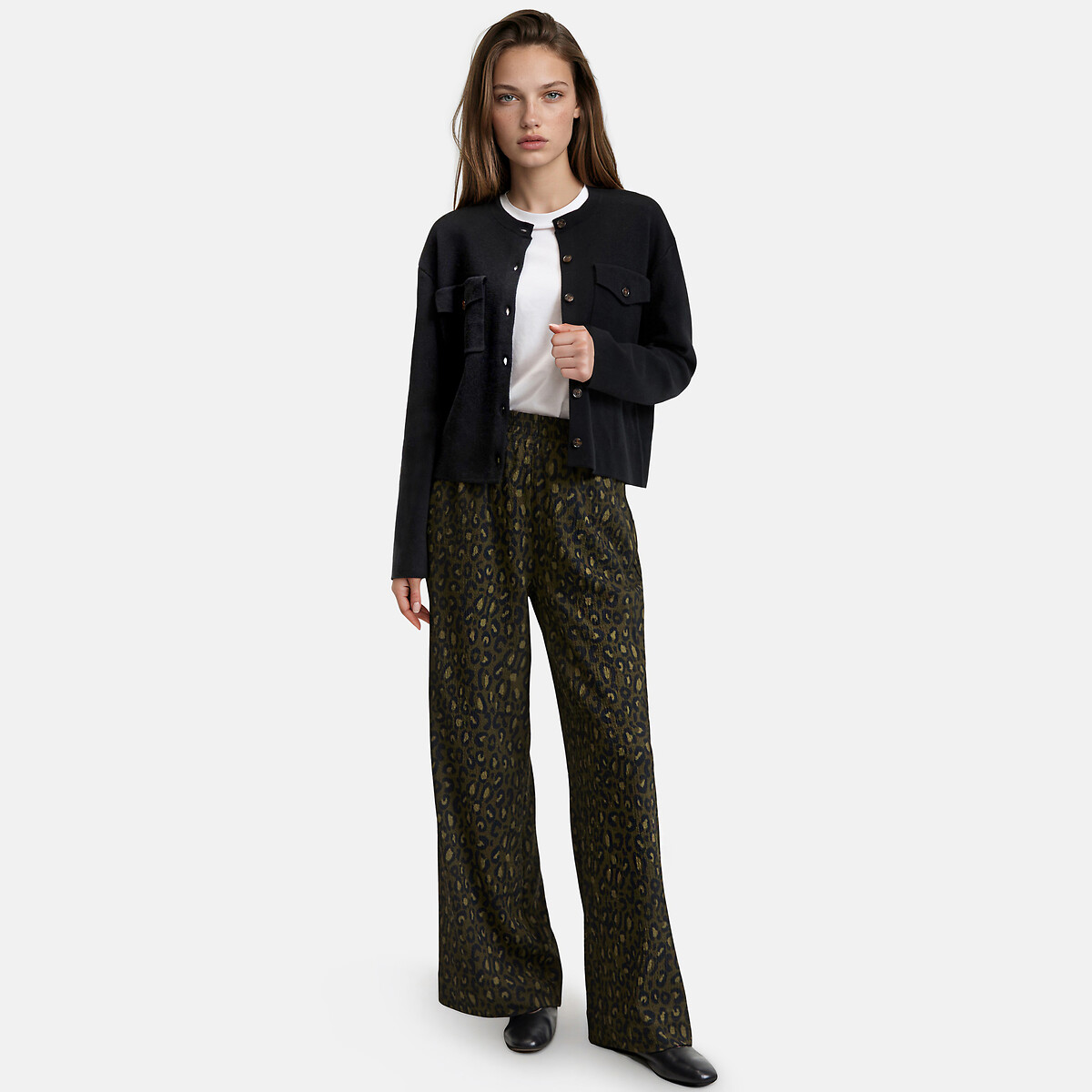Cardigan en maille milano laine et coton noir, LA REDOUTE COLLECTIONS