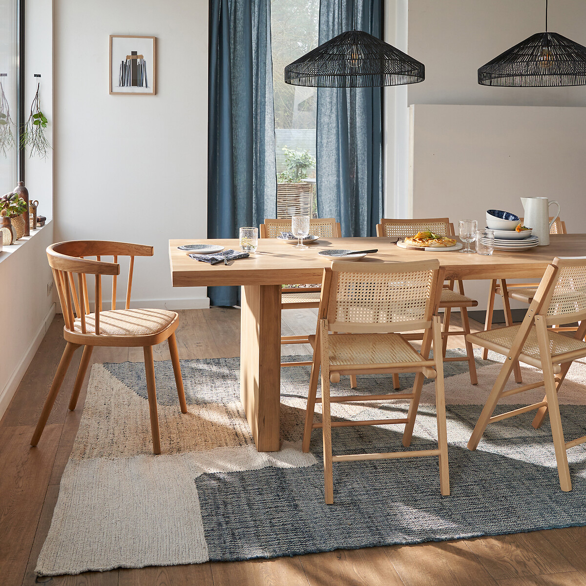 Sillón de mesa de roble y ratán Portman roble medio, LA REDOUTE INTERIEURS