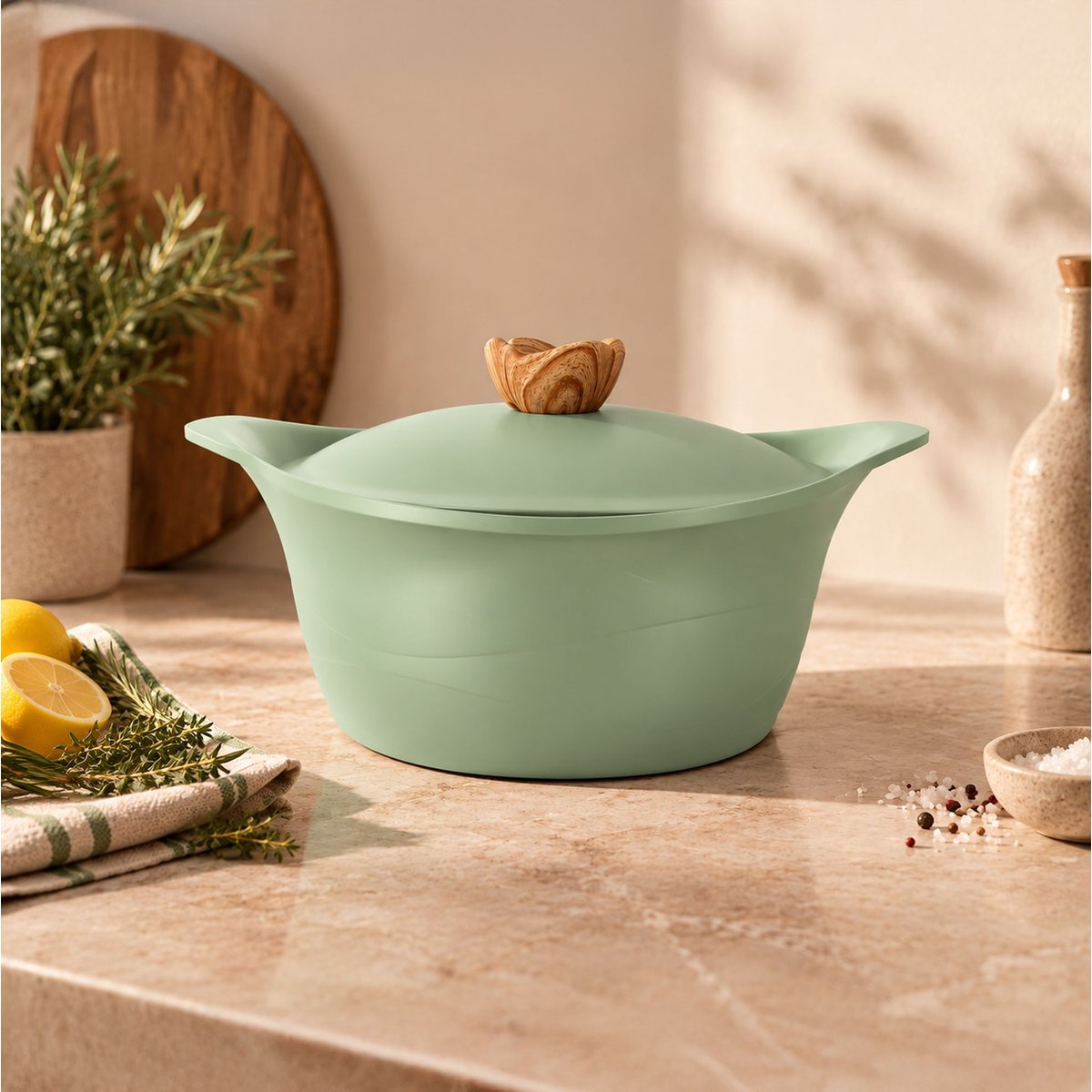 Cocotte 24cm 4L en fonte d'aluminium, LOTUS vert, MENASTYL