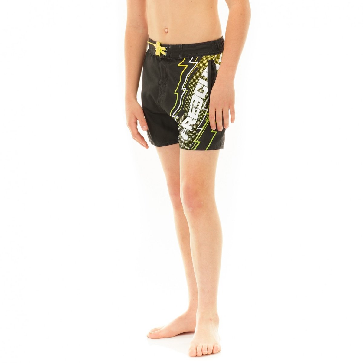 Short de bain Court ceinture demi élastiquée Eclair noir/jaune, FREEGUN