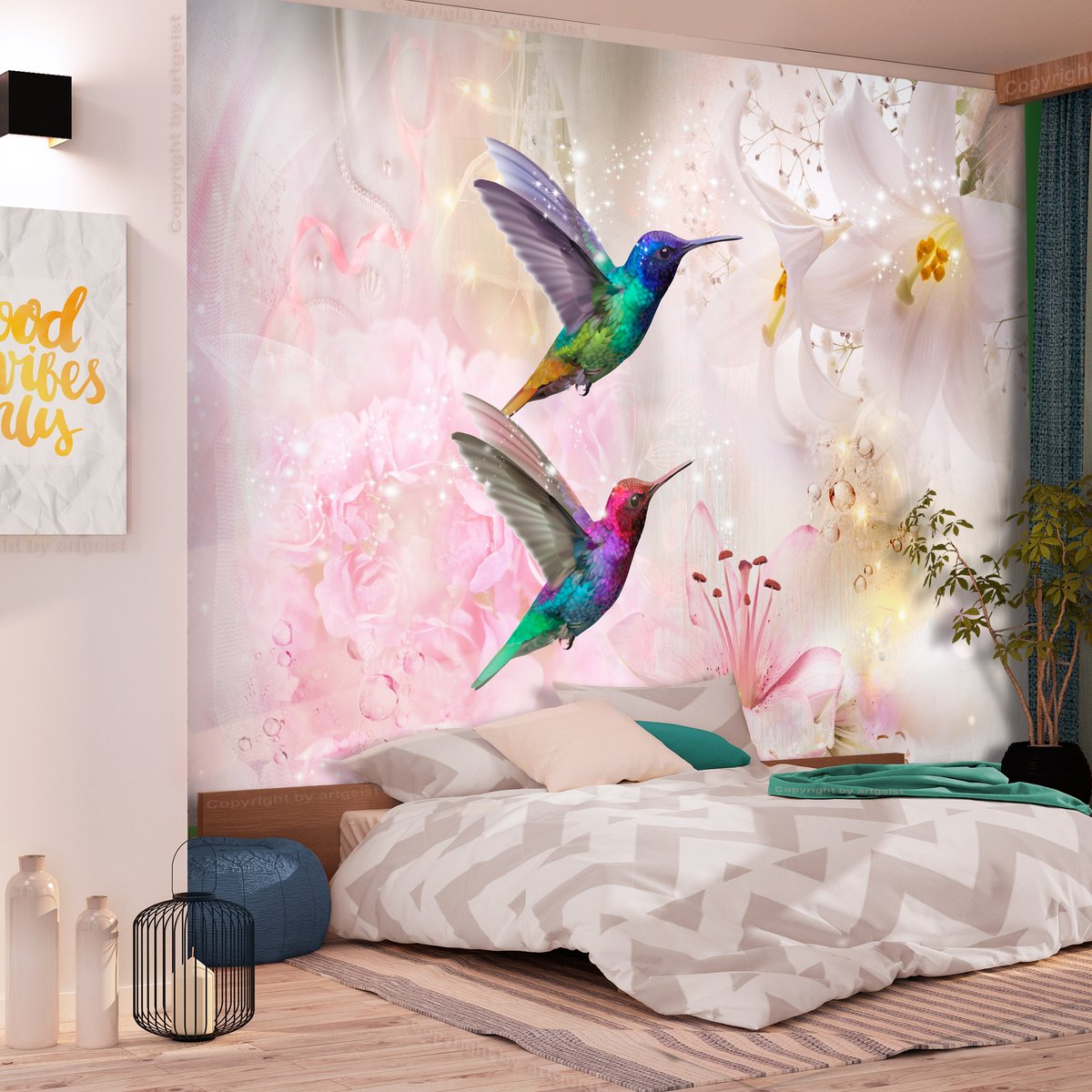 Papier peint intissé panoramique Animaux Colourful Hummingbirds (Pink) rose, EDEN