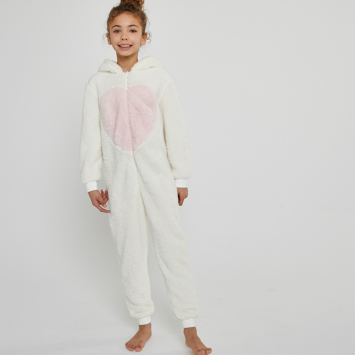 Surpyjama en polaire douce, brodé chat ecru, LA REDOUTE COLLECTIONS