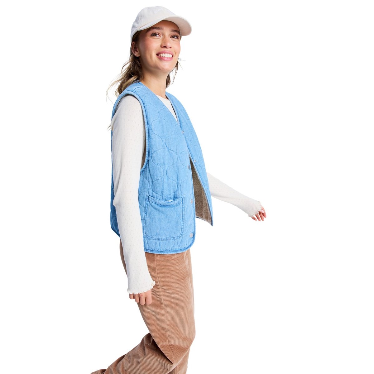 Veste gilet réversible en jean et doublée en sherpa SIMPLY LUCKY. bleu beau blue, ROXY