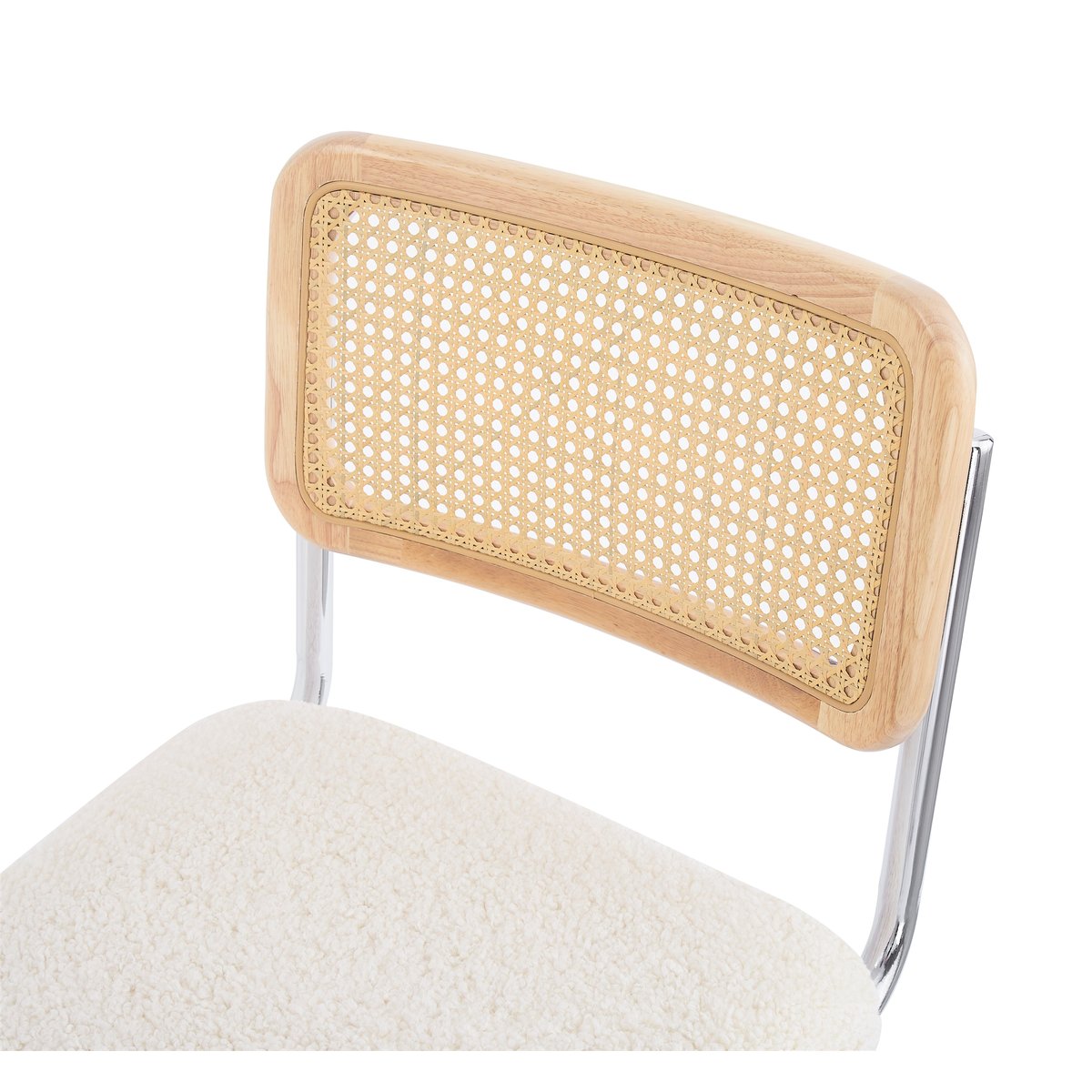 Lot de 2 chaises bouclette et cannage, SOFIA blanc cassé, NORDLYS