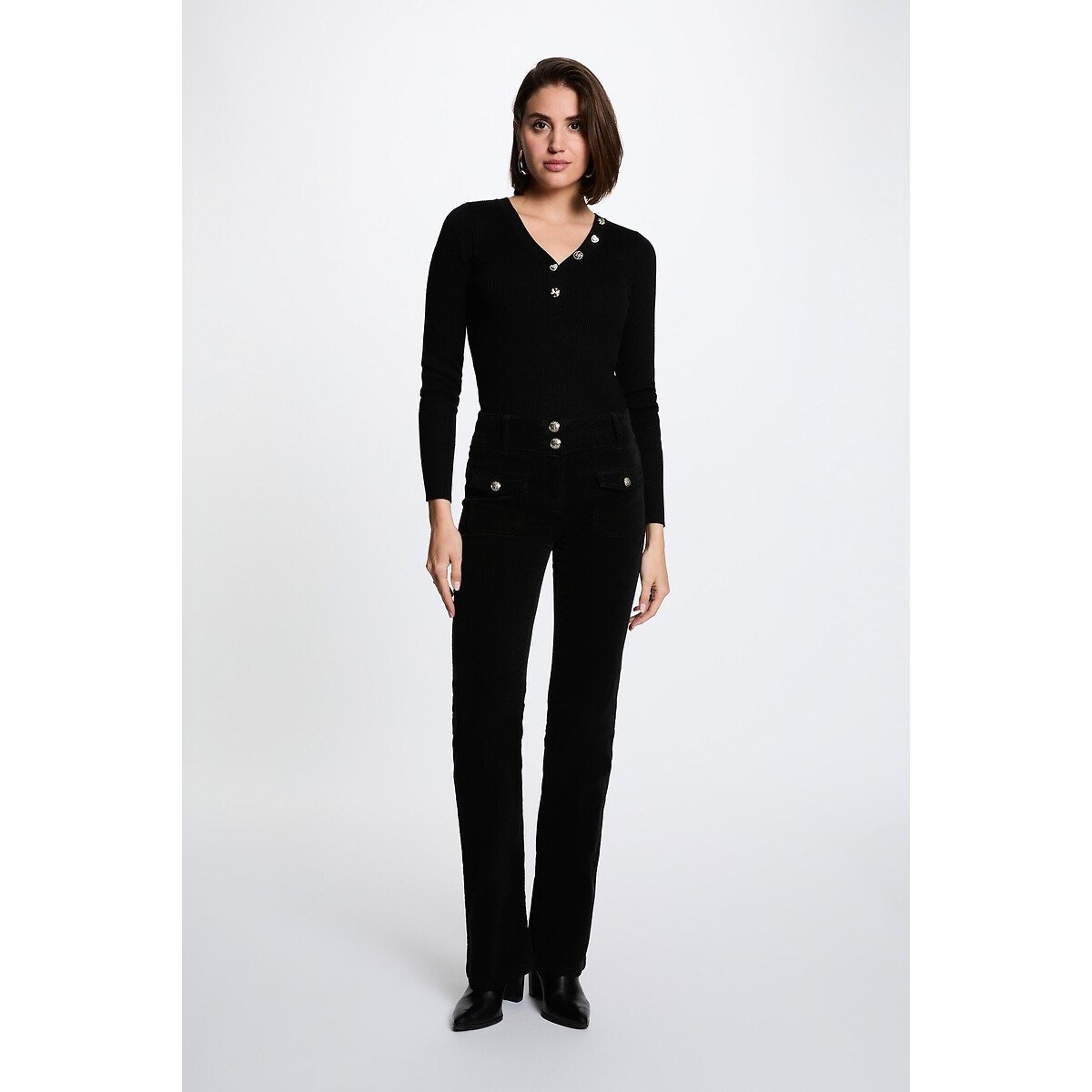 Pull col V fantaisie noir, MORGAN
