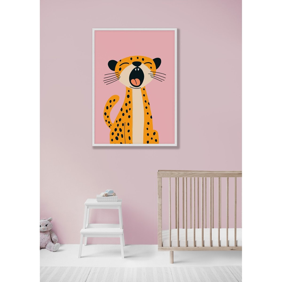 Affiche Guépard qui baille 2 blanc, L'AFFICHERIE