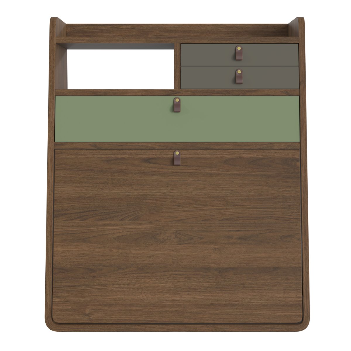 Bureau secrétaire mural en chêne teinté 60 cm, GASTON vert cendré, HARTO