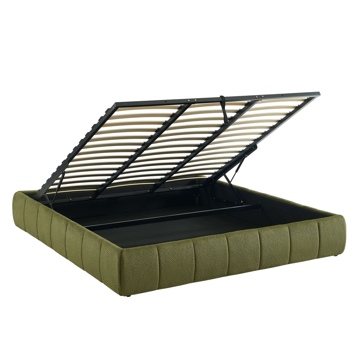 Lit coffre tissu chenille et sommier LAVINIA vert, BAÏTA