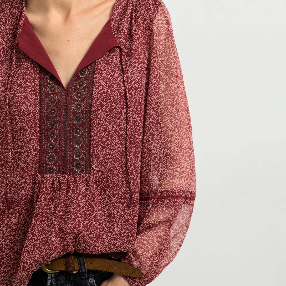Blouse Fluide À Imprimé Floral rouge russe, PEPE JEANS