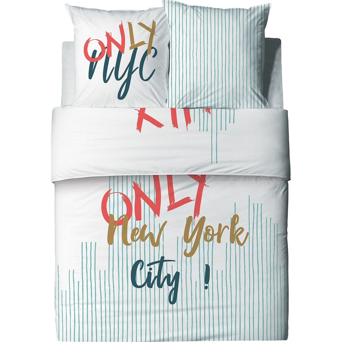 Parure housse de couette en coton imprimée, Only blanc, C DESIGN HOME TEXTILE