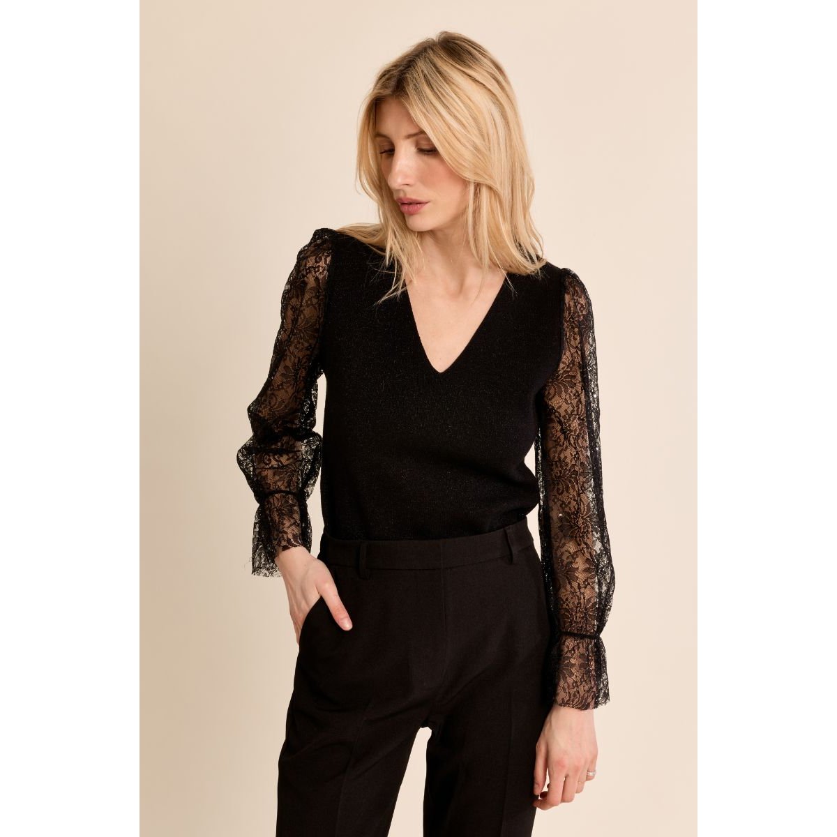 Top manches dentelées noir, MOLLY BRACKEN