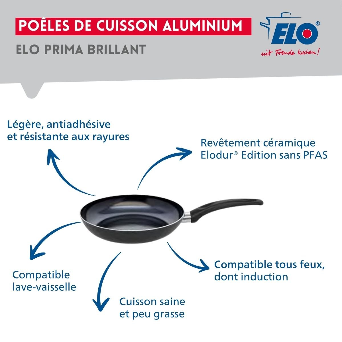 Batterie 1 poêle 24cm + 2 faitouts 16/24cm PRIMA BRILLANT noir, ELO