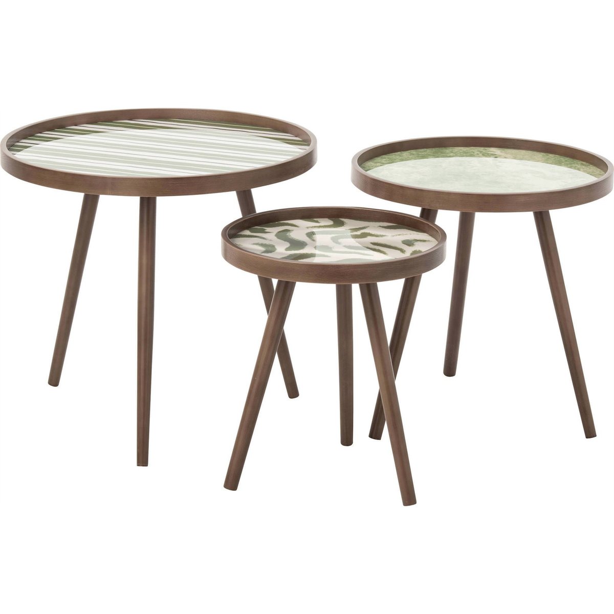 Set de 3 tables basses rondes en bois vert olive et bois, RECOLLECTION