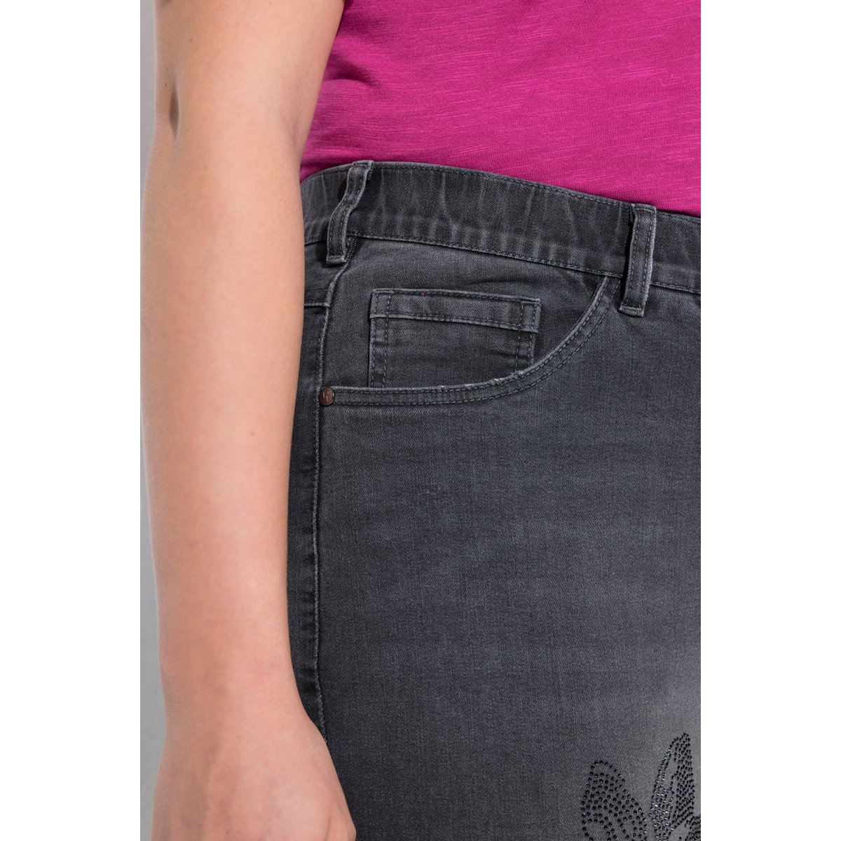 Jean Boyfriend en denim stretch jean gris foncé, ULLA POPKEN