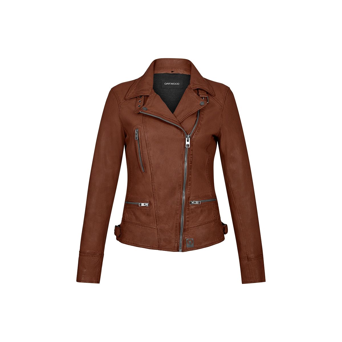 Blouson cintré en cuir de mouton VIDEO marron glacé, OAKWOOD