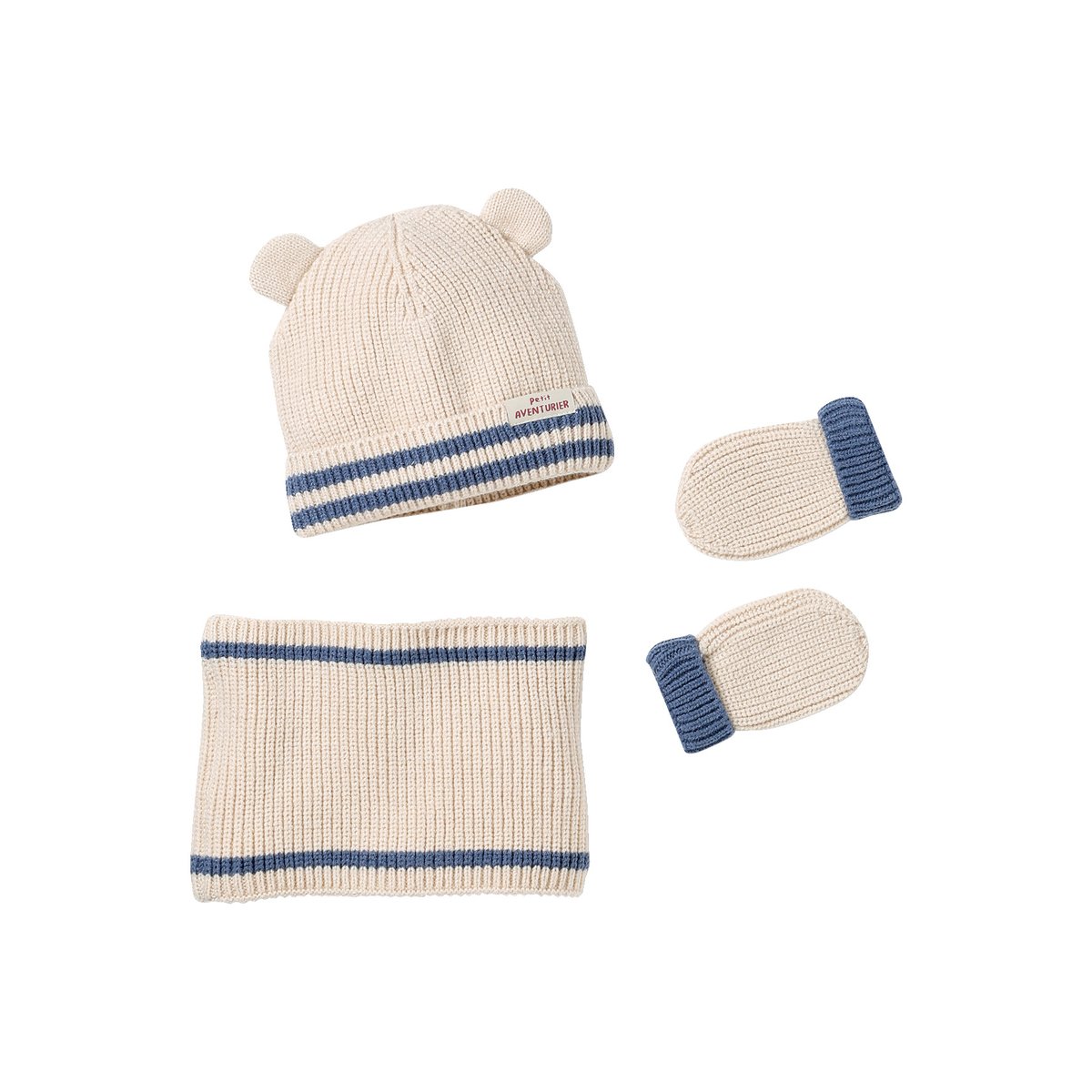 Ensemble tricot bonnet, snood et moufles écru, VERTBAUDET